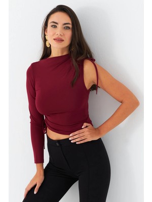 TeknoKapsül Cool & Sexy Kadın Bordo Büzülebilir Tek Kol Bluz CG390