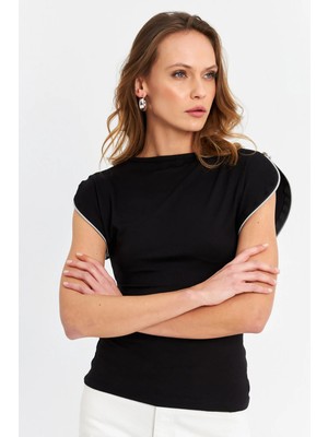 TeknoKapsül Cool & Sexy Kadın Siyah Omuzları Fermuarlı Bluz EY3062