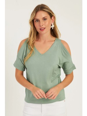 TeknoKapsül Cool & Sexy Kadın Mint Degaje Yaka Bluz BR1329