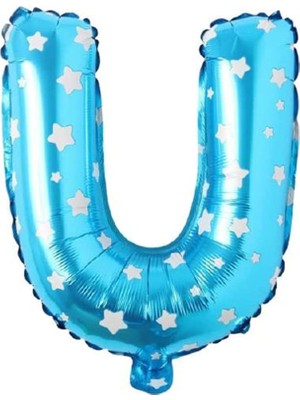 Nacario U Harfi 16 Inç Mavi Yıldızlı Renk Folyo Balon 36 cm (Mavi)