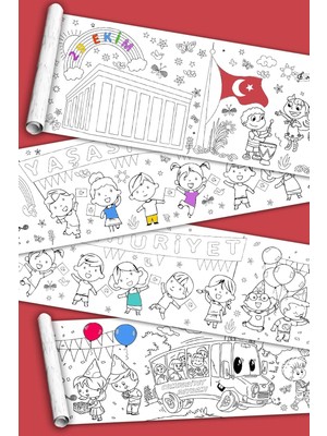 Nacario Sinaticaret Cumhuriyet Bayramı Boyama Kağıdı Rulosu, 5 Metre Uzunluk, 45 cm Genişlik, Türk Bayrağı ve Atatürk Temalı, Çocuklar Için