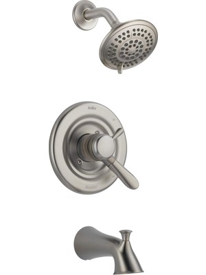 Nacario Delta Faucet Lahara 17 Serisi Çift Fonksiyonlu Küvet ve Duş Donanım Seti, 5 Kademeli Touch-Clean Duş Başlığı ile Birlikte, Paslanmaz Çelik T17438-SS (Vana Dahil Değildir)