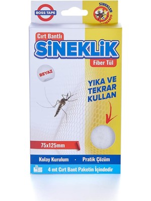 Nacario Boss Tape Cırt Cırtlı Tek Parça Pencere Sineklik Filesi 400 G, 75 cm x 125 Cm, Beyaz