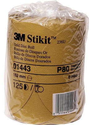 Nacario 3m Stikit Gold Disk Rulo 236U, 01443, 6 Inç, P80 Sınıfı, Rulo Başına 125 Disk, Otomotiv Aşındırıcılar