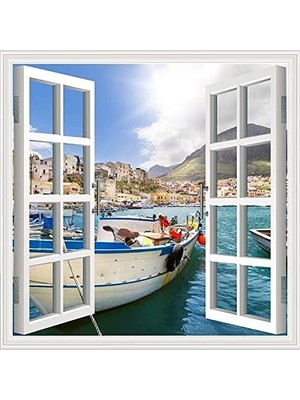 Nacario Pencere Poster Duvar Kağıdı Kasaba Yapışkanlı Sticker