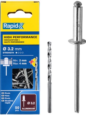 Nacario Rapid Kör Perçin Universal Alüminyum, 50 Adet Matkap Ucu Dahil, 3,2 x 8 Mm, 5000383