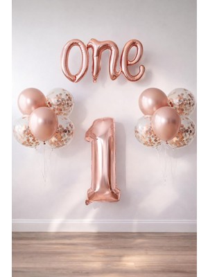 Nacario 1 Yaş Doğum Günü Parti Kutlama Seti (Rose Gold)