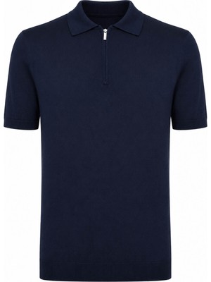 Trender Düz Yarım Fermuarlı Lacivert Erkek Polo Yaka T-Shirt 16357-15965