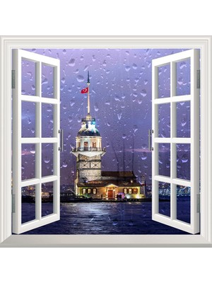 Nacario Pencere Poster Duvar Kağıdı Kız Kulesi Yağmur Yapışkanlı Sticker