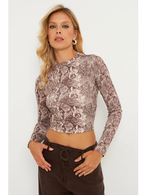 TeknoKapsül Cool & Sexy Kadın Taş Sırtı Detaylı Yılan Desenli Bluz GÇ179
