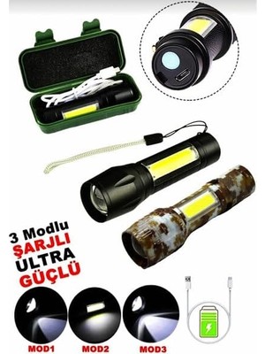 Nacario El Feneri USB Charge Ibc-11 (2IN1=3W+1W) USB Şarjlı Ledli Polis El Feneri (Plastik Kutulu)