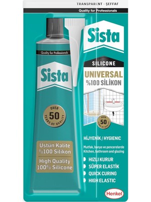 Nacario Sista Universal Silikon, Üstün Kalite %100 Şeffaf Silikon, Mutfak, Banyo ve Pencereler Için Hızlı Kuruyan Dolgu Macunu, Sararma ve Küflenme Yapmaz, 50 gr Tüp