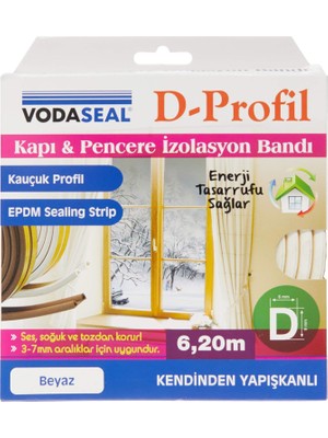 Nacario Vodaseal 53.01.049 Kapı Pencere Izolasyon Bandı, Kauçuk Profil, Kendinden Yapışkanlı, Beyaz