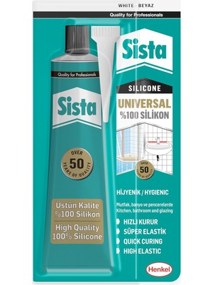 Nacario Sista Universal Silikon, Üstün Kalite %100 Beyaz Silikon, Mutfak, Banyo ve Pencereler Için Hızlı Kuruyan Dolgu Macunu, Sararma ve Küflenme Yapmaz, 50 gr Tüp