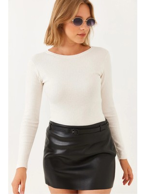 TeknoKapsül Bianco Lucci Kadın Bisiklet Yaka Basic T-Shirt 142 60251866