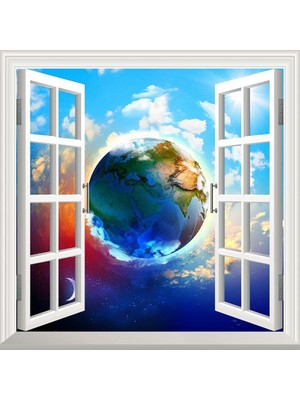 Nacario Pencere Poster Duvar Kağıdı Dünya Ay Yapışkanlı Sticker