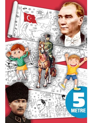 Nacario Sinaticaret Atatürk ve Milli Bayramlar Temalı Dev Boyama Kağıdı Rulosu, 45 cm x 5 Metre, Çocuklar Için Eğitici Aktivite