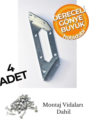 Nacario Dereceli Köşe Gönye Büyük Metal Bağlantı Aparatı, 154X62X68 Mm, 2 mm Kalınlık, Montaj Vidaları Dahil, 4 Adet