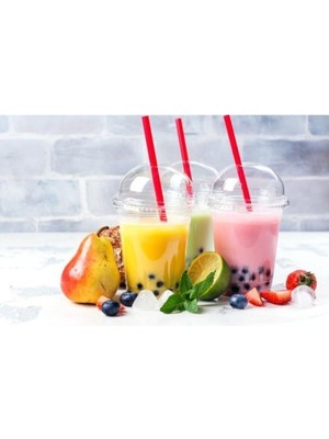 Nacario Plastik Pet Bardak Kapaklı Şeffaf Milkshake Bardağı 350 cc 50 Li Kapaklı