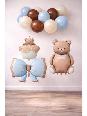 Nacario Baby Shower Retro Ayıcık Temalı Erkek Bebek Kutlama Seti