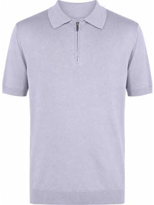 Trender Düz Yarım Fermuarlı Gri Erkek Polo Yaka T-Shirt 16357-15965