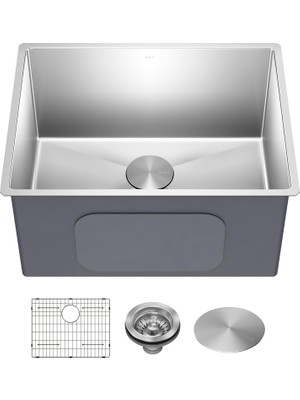 Nacario Kraus KHU101-24L Standart Pro 24" Undermount 16 Gauge Tek Kase Çamaşır ve Yardımcı Lavabo, 60 Cm, Sıkı Yarıçap
