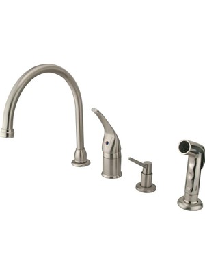 Nacario Kingston Brass KB828 K8 Chatham Single Lever Handle Kitchen Musluk With Spray ve Sıvı Sabun Dispenseri, Saten Nikel Kingston Brass
