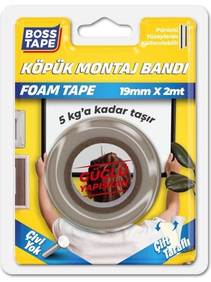 Nacario Boss Tape Çift Tarafli Köpük Aksesuar Montaj Bandi 5 Kg, 19 mm x 2 Metre Boyut