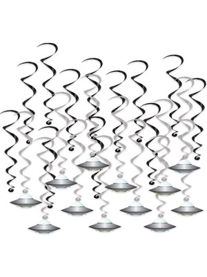 Nacario Beistle 24 Parça Uçan Tabak Whirls Dış Mekan Süslemeleri Uzaylı Parti Malzemeleri Asılı Spiraller, 44,5 cm - 63,5 Cm, Siyah/gümüş/beyaz/mavi/yeşil