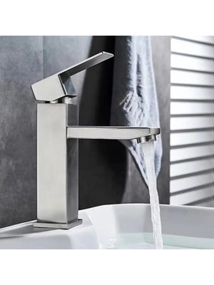 Nacario Inox (Gümüş) Açılır Kapanır Sıcak Soğuk Su Girişli Lavabo Bataryası