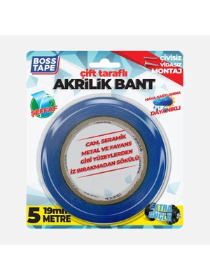 Nacario Boss Tape Seffaf Akrilik Liner Bant, 19 mm x 5 M, Mavi