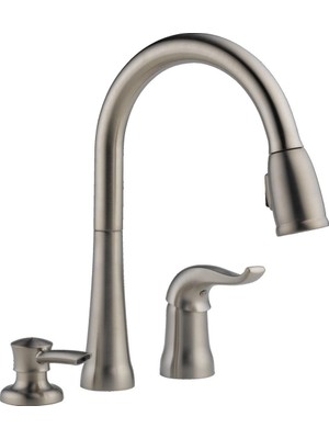 Nacario Delta 16970-SSSD-DST Single Handle Pull-Down Kitchen Musluk With Sıvı Sabun Dispenseri, Paslanmaz By Delta Musluk