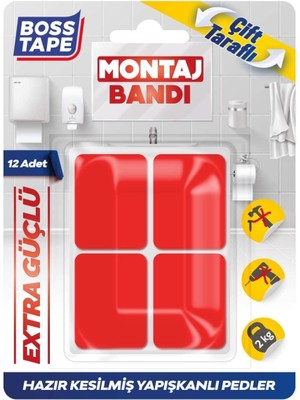 Nacario Boss Tape Hazır Kesilmiş 12 Adet Çift Taraflı Montaj Bandı