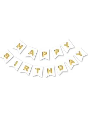 Nacario Beyaz Gold Happy Yaldızlı Banner Flama, 97658657634786854