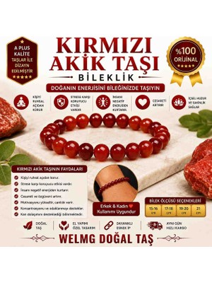 welmg Kırmızı Akik Taşı Bileklik - Doğal Taş Bileklik