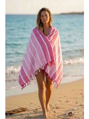 Trendol Fashion Life Pembe Çizgili Peştemal / Plaj /deniz / Ebat : 90 X180
