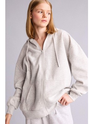 DeFacto Oversize Kapüşonlu Kalın Kumaş Gri Melanj Sweatshirt V4233AZ26AU