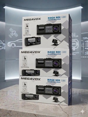 Megavox C-309 2" Dvr Araç Içi Kamerası LCD Ekranlı Gece Görüşlü 3 Kameralı G-Sensör Wi-Fi 1080P