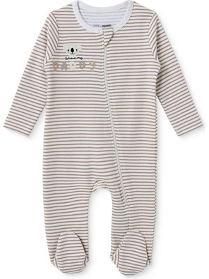 Hellobaby Erkek Bebek Tulum Çizgili Fermuarlı Bisiklet Yaka Uzun Kol Patikli