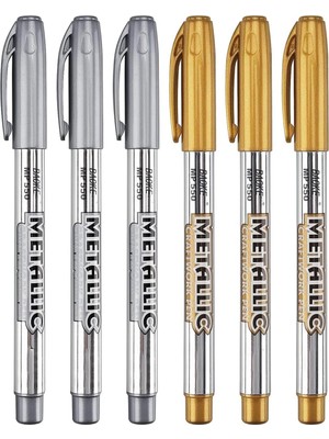 Nacario Aputue Metal Boya Kalemi Metal Crayon, 6 Pcs Altın ve Gümüş Su Geçirmez Işaretleyici, Hızlı Kuruyan Kalıcı Markörler, Kumaş Ahşap Taş Boyama ve Kendin Yap Albümü Süsleme Için Hediye