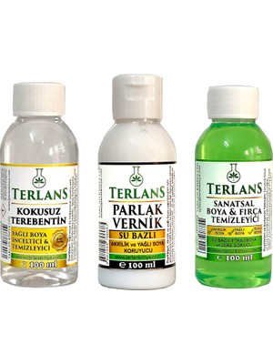 Nacario Terlans Yağlı Boya Seti Yardımcı Malzemeler 3X100 ml Terebentin - Vernik - Boya Temizleyici