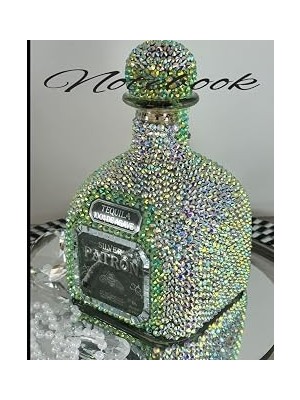 Nacario Silver Diamond Bling Bedazzled Patron Alcohol Bottle Decor 8.5 x 11 Inches 110 Wide Ruled Pages