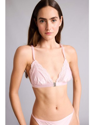 DeFacto Dantel Detaylı Saten Kapsız Pedsiz Balensiz Açık Pembe Bralet G1139AX26SP