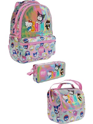 Nacario Wiggle Hello Kitty-Kuromi & Friends Temalı Lisanslı Premium 3'lü Okul Seti Sırt Çantası-Beslenme Çantası-Kalemlik