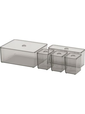Nacario Ikea 5 Parça Kutu Seti, Füme Renk Makyaj-Takı-Kozmetik Düzenleme Kutusu 24X20X10CM