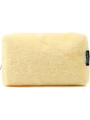 Nacario Shaka Sarı SHK244 Peluş Kumaş Fermuarlı Tek Bölmeli Seyahat ve Makyaj Çantası Şık Görünüm