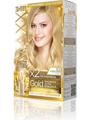 Nacario Maxx Deluxe Gold Serisi 24K Altın Parçacıklı Serum ile 1 Kutu 2 x 50 ml ve Geliştiriciler Saç Boyası (Buğday Sarısı 9.0)