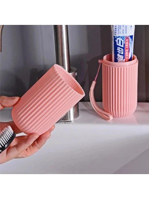 Nacario Pembe Renk Seyahat Tipi Diş Macunu ve Fırçası Kabı Taşınabilir Hijyenik Saklama Kutusu