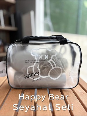 Nacario Arvale Happy Bear Seyahat Seti - Şeffaf Organizer Çanta Duş Lifi Sabunluk Tarak