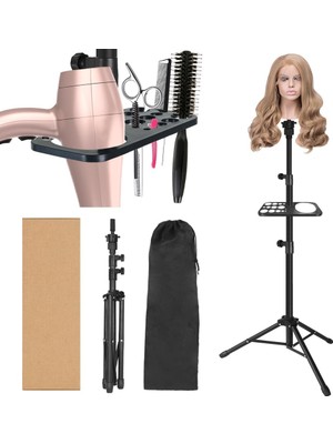 Nacario Zqıan Beauty 50 Inch Metal Wig Stand, Adjustable Wig Head Stand, Mannequin Head Stand For Cosmetology Hairdressing, Wig Stand Tripod With Tool Tray (Black, Mannequin Head Not Included)